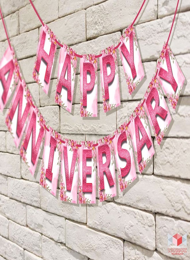 ووبوكس لافتة زينة عيد زواج سعيدة من ووبوكس، بخط وردي سيمر وخلفية زهور، زينة منزلية لعيد الزواج، قطعة زينة لعيد الزواج، قطعة زينة لعيد الزواج - Image 4